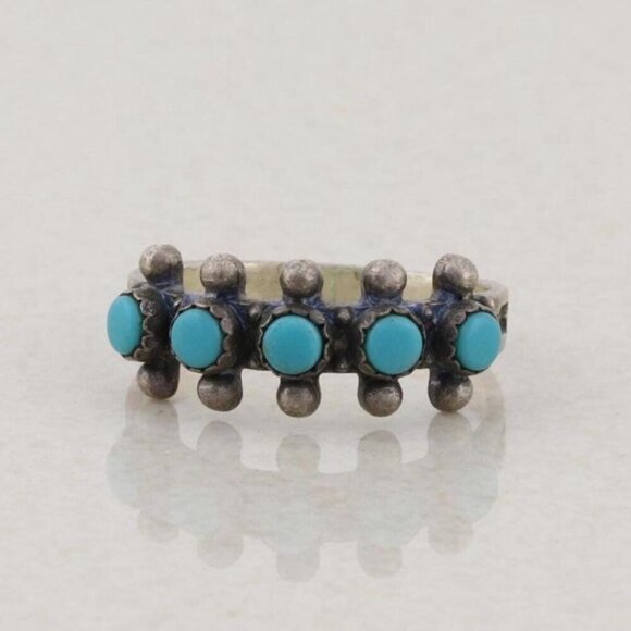 Sterling Silver Natural Turquoise Band Ring Size 5 3/4 - Picture 1 of 8